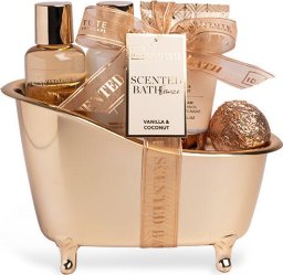 Kūno priežiūros rinkinys IDC Institute Scented Bronze Vanilla coconut: dušo želė 100 ml + kūno losjonas 100 ml + rankų kremas 80 ml + vonios bomba 30 g