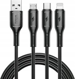 Kabel USB WiWU USB-A - USB-C + microUSB + Lightning 1.2 m Czarny (GSM186465)