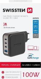 Ładowarka Swissten Travel Charger GaN 3x USB-C PD 100W / USB-A 18W QC
