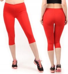 Legginsy damskie 3/4 krótkie Polskie bawełniane Getry Czerwone 4XL