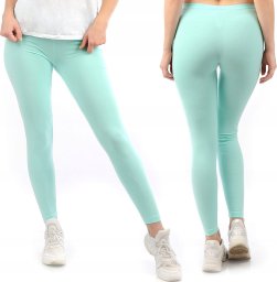 Legginsy damskie długie Polskie Getry Bawełniane Miętowe XL