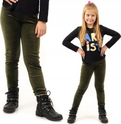 Legginsy dziewczęce Welurowe Elastyczne Spodnie Getry Welur Khaki 158