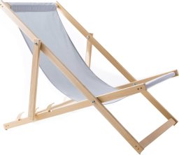LEŻAK PLAŻOWY OGRODOWY DREWNIANY SKŁADANY WOODOK jasna szara tkanina