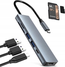 HUB USB Dexxer ADAPTER MACBOOK 6w1 PODŁUŻNY Z KABELKIEM H4