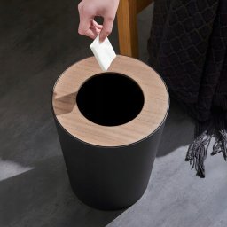 ŁAZIENKOWY KOSZ NA ŚMIECI OKRĄGŁY CZARNY MAT BAMBUS LOFT TOALETA WC