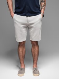 Krótkie spodenki męskie SLIM FIT z melanżowej strukturalnej dzianiny jasnoszare V5 OM-SRCS-0166 S