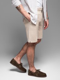 Męskie krótkie spodenki SLIM FIT z melanżowej strukturalnej dzianiny piaskowe V3 OM-SRCS-0166 S