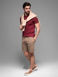 Krótkie spodenki męskie dresowe RELAXED FIT w stylu athleisure jasnobrązowe V2 OM-SRWS-0122 XL