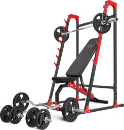 Marbo Sport Zestaw MH8_125KG_KIER | Ławka dwustronna + stojaki wielopoziomowe + zestaw gryfów i obciążeń - Marbo Sport