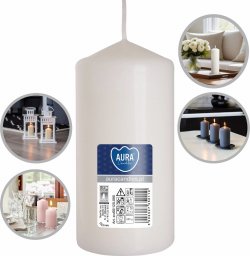 AURA Świeca Walec Biała 38h sw60/120-090