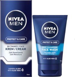 NIVEA MEN PROTECT&CARE Żel do mycia twarzy 100ml + Krem kojący 75ml