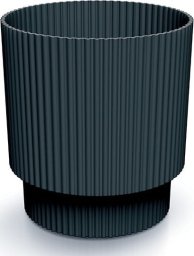 Doniczka antracytowa prążkowana na nóżce plastikowa 13,8x12,8 cm osłonka Milly Round