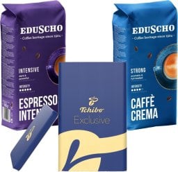 Kawa ziarnista Tchibo Zestaw: Caffe Crema Strong 1kg + Espresso Intenso 1kg + Puszka