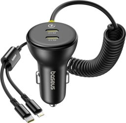 Ładowarka Baseus Ładowarka samochodowa 60W 2xUSB-C + wbudowany kabel USB-C, Lightning (Czarna)