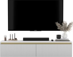Wisząca Szafka RTV Nowoczesna  Komoda Glamour Ryflowane fronty Biały Mat 140 cm