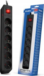 Listwa przeciwprzepięciowa SVEN Optima 3,0 m (6 gniazd) czarna,