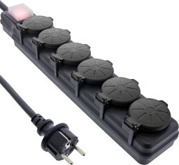 InLine® Outdoor-Steckdosenleiste, 6-fach Schutzkontakt, IP44, mit Schalter, 5m