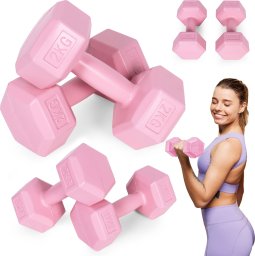 Hantle sześciokątne zestaw 2x2 kg ciężarki do ćwiczeń obciążniki fitness różowe ModernHome