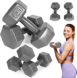 Hantle sześciokątne zestaw 2x3 kg ciężarki do ćwiczeń obciążniki fitness szare ModernHome
