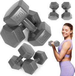 Hantle sześciokątne zestaw 2x4 kg ciężarki do ćwiczeń obciążniki fitness szare ModernHome