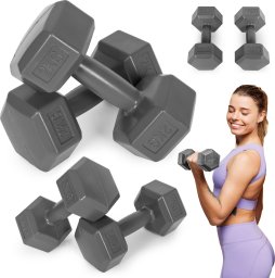 Hantle sześciokątne zestaw 2x2 kg ciężarki do ćwiczeń obciążniki fitness szare ModernHome
