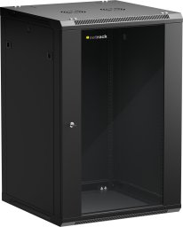 Szafa wisząca RACK 19" 18U, 600mm, Netrack F-Line, czarna, drzwi szklane, otwierane boki