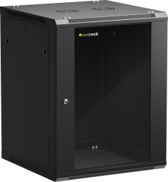 Szafa wisząca RACK 19" 15U, 600mm, Netrack F-Line, czarna, drzwi szklane, otwierane boki