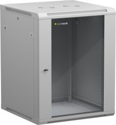 Szafa wisząca RACK 19" 15U, 600mm, Netrack F-Line, szara, drzwi szklane, otwierane boki