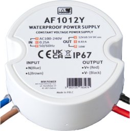 AF1012Y: MW Power 10W 12V/0.83A round LED power supply, IP67