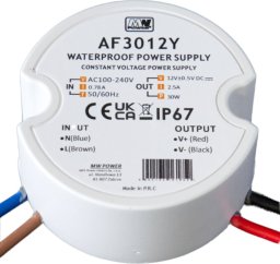 AF3012Y: MW Power 30W 12V/2.5A round LED power supply, IP67