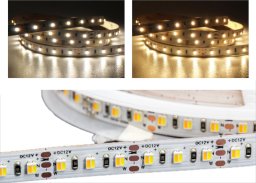 HQS-3527-60LED-9.6W-WWCW: Profesjonalna taśma LED CCT 9.6W/m, 12V, 60LED 2-in-1 3527, 2700-6500K,...