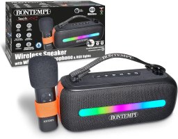 BONTEMPI TECH wireless speaker with wireless microphone & RGB lights, 491050