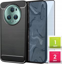 Hello Case Etui do Honor Magic 5 Pro (Czarne, Karbon, Pancerne, Case)   Szkło 9H