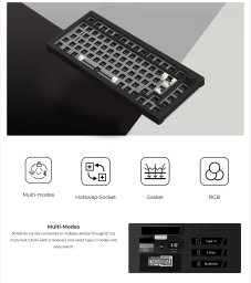 Akko 5075B Via Barebone Gaming Tastatur, 75% - ANSI, Stary Black