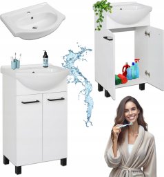 Biała Szafka Stojąca Front Lakier Umywalka 51 x 42,5 x 85,9 Czarne Uchwyty