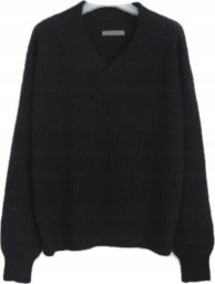 Sweter Damski Prążkowany z Dekoltem w Serek Czarny
