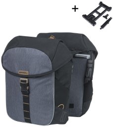Sakwa miejska podwójna BASIL MILES TARPAULIN DOUBLE PANNIER BAG MIK 34L, MIK System (ready to go), 100% wodoodporna black slate (NEW 2025)