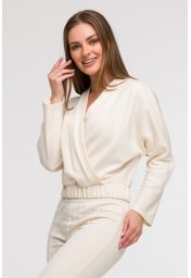 B292 Bluza z kopertowym dekoltem - waniliowa (kolor ecru, rozmiar M)