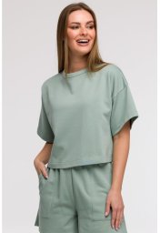 B294 Bluza oversize z krótkimi rękawami - miętowa (kolor Miętowy, rozmiar S/M)