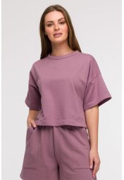 B294 Bluza oversize z krótkimi rękawami - wrzosowa (kolor wrzos, rozmiar S/M)