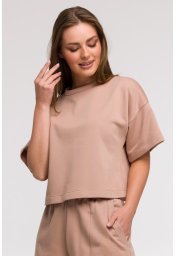 B294 Bluza oversize z krótkimi rękawami - mokka (kolor mokka, rozmiar 2XL/3XL)