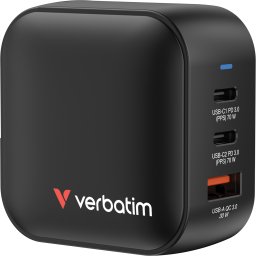 Ładowarka Verbatim ładowarka GaN USB 3.0, USB C, szara, 70W, wymienne końcówki