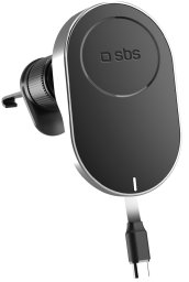 Uchwyt na smartfona z ładowarką bezprzewodową SBS TESUPP15WRETRACABL ze zwijanym kablem kompatybilny z MagSafe - czarny