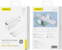 Ładowarka Foneng FONENG ładowarka sieciowa EU64 18W 1xUSB QC3.0 + kabel USB-C Biały standard