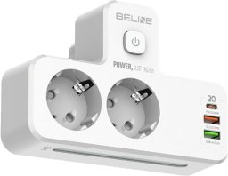 Listwa zasilająca Beline z podświetleniem LED 2xUSB-A/USB-C/2xAC biały