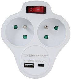 Esperanza ELK311W Esperanza rozgałęźnik elektr. 2 gn. usb-c usb-a wł. biały