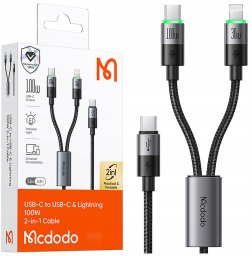 Mcdodo MCDODO KABEL USB-C 2W1 SZYBKIE ŁADOWANIE DO IPHONE 14 MACBOOK LED 100W 2M