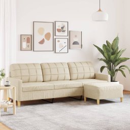 vidaXL 3-osobowa sofa z podnóżkiem, kremowa, 210 cm, tkaniną