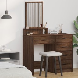 vidaXL Brązowy dąb Lite drewno dębowe 50 x 41 x 140 cm Lustro Toaletka