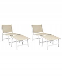 Beliani Zestaw 2 krzeseł ogrodowych MARCEDDI Z podnóżkiem Metal Biały/ beżowy